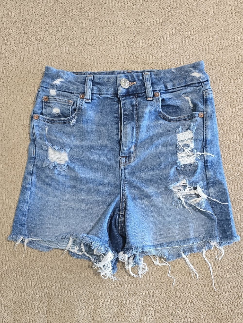 American Eagle Curvy High Rise Super Stretch Distressed Jean Shorts - Size 2